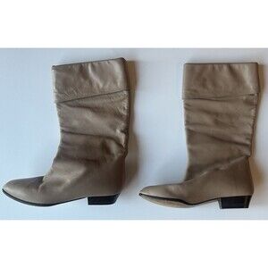 Chantal Made in Italy Taupe Leather Slouch Boots Size 5B